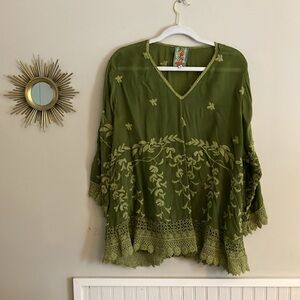 JOHNNY WAS cupra embroidered floral top